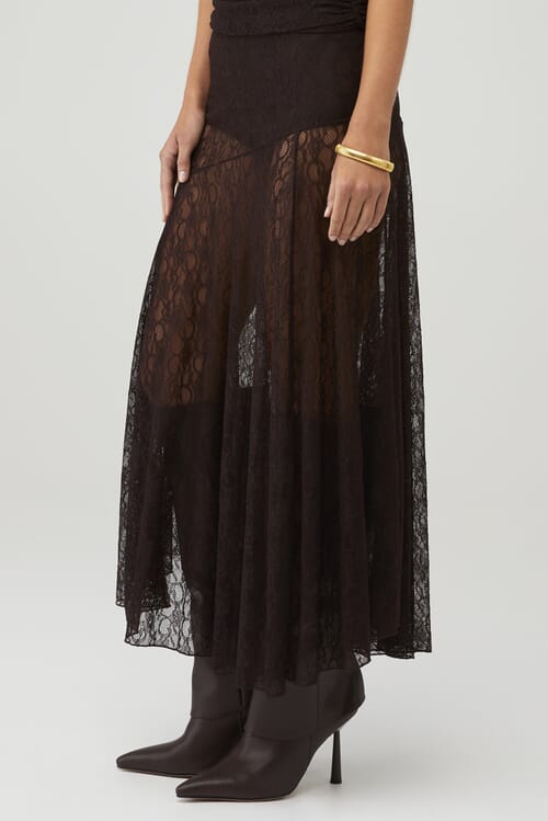 Ronny Kobo | X Fashionpass Lace Skirt in Chcolate | FashionPass