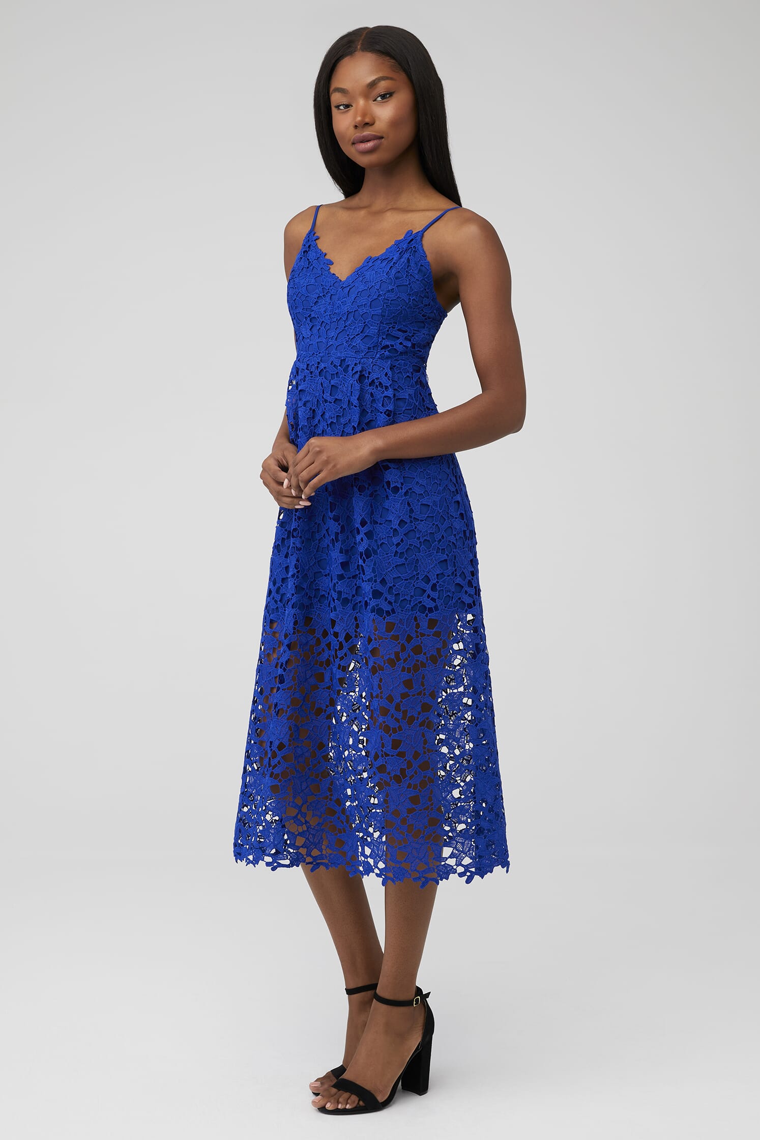 ASTR | Lace A Line Midi Dress in Cobalt | FashionPass