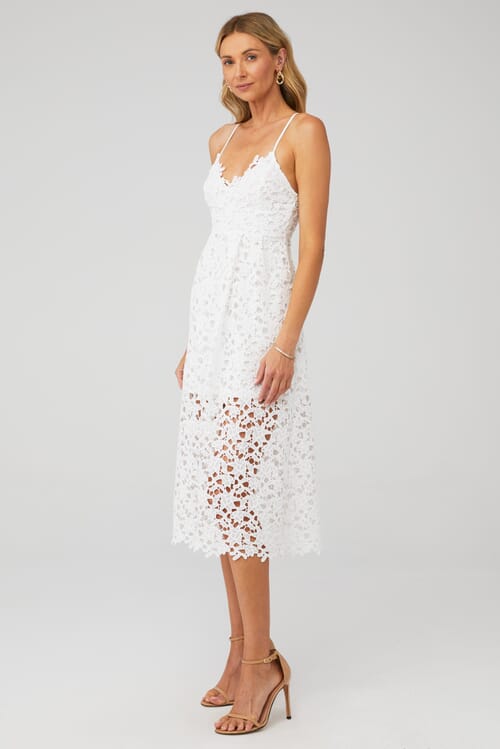 ASTR Lace A Line Midi Dress in White FashionPass