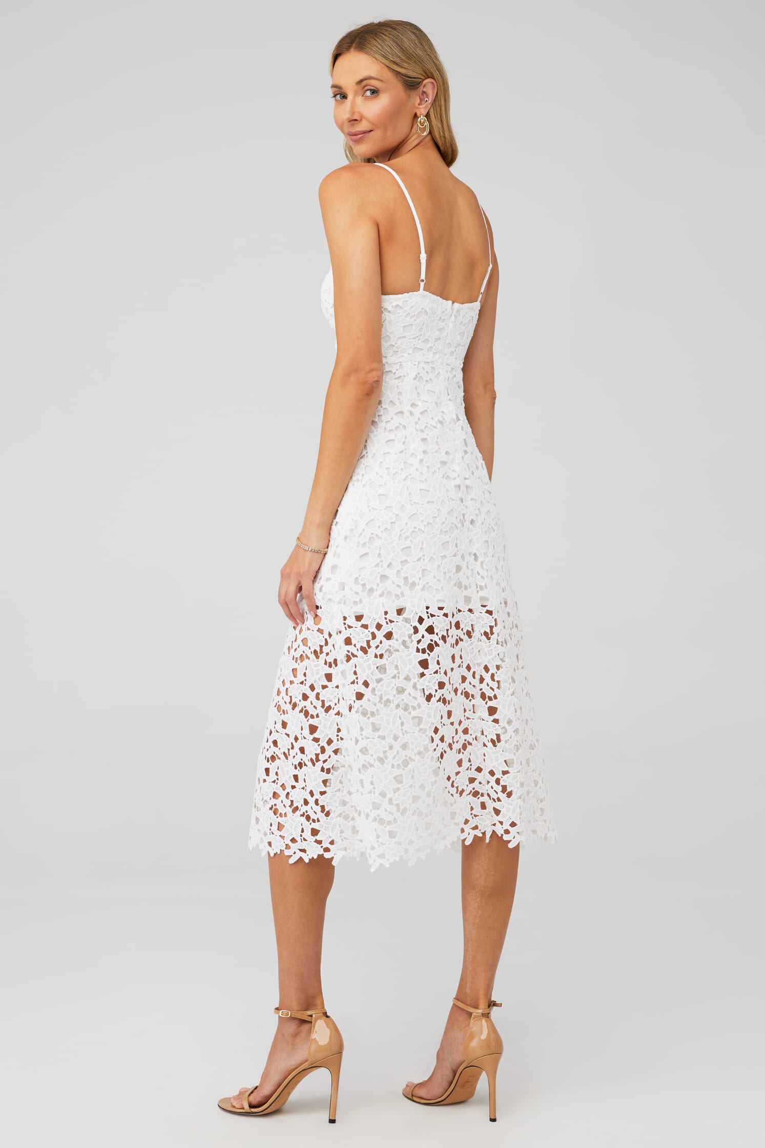 ASTR | Lace A Line Midi Dress in White| FashionPass