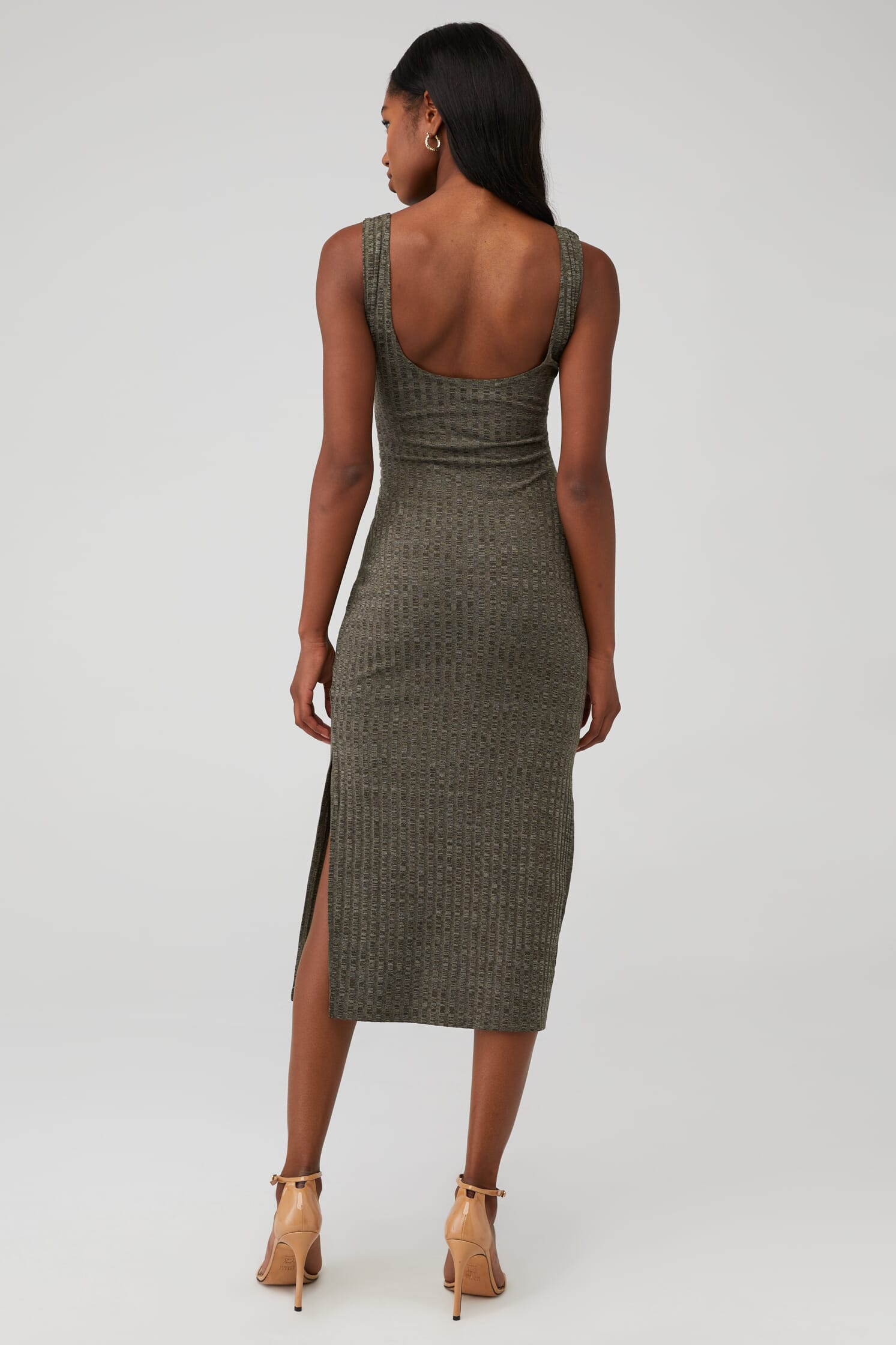 MINKPINK | Laleh Waist Tie Midi Dress in Khaki Marle| FashionPass