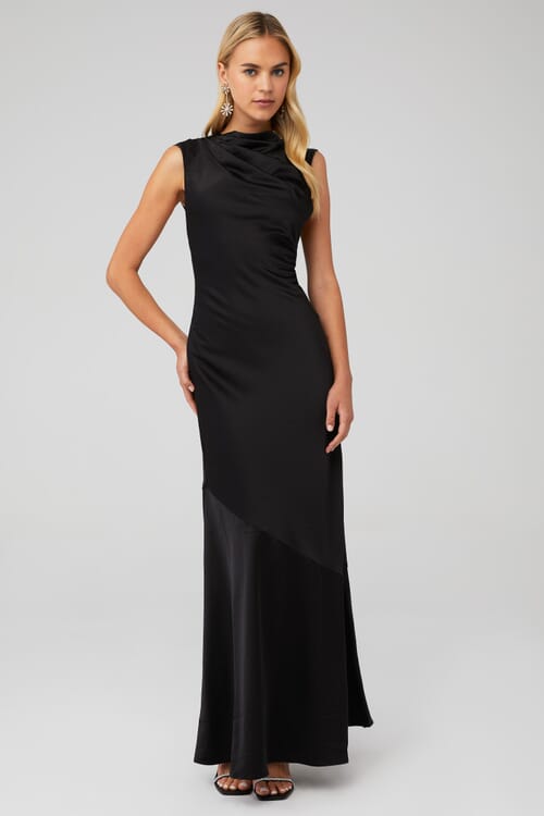 Significant Other Lana Cowl-Neck Tie-Back Satin Maxi Dress