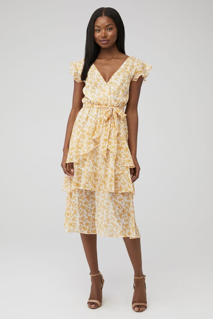 MINKPINK | Lana Midi Dress in Gold/White| FashionPass