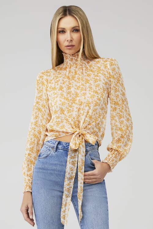 yellow high neck blouse
