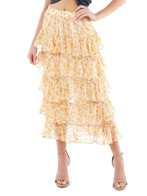 shona joy tiered midi skirt
