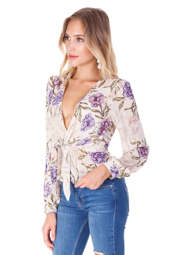 ASTR Laney Top in Cream Lilac Floral
