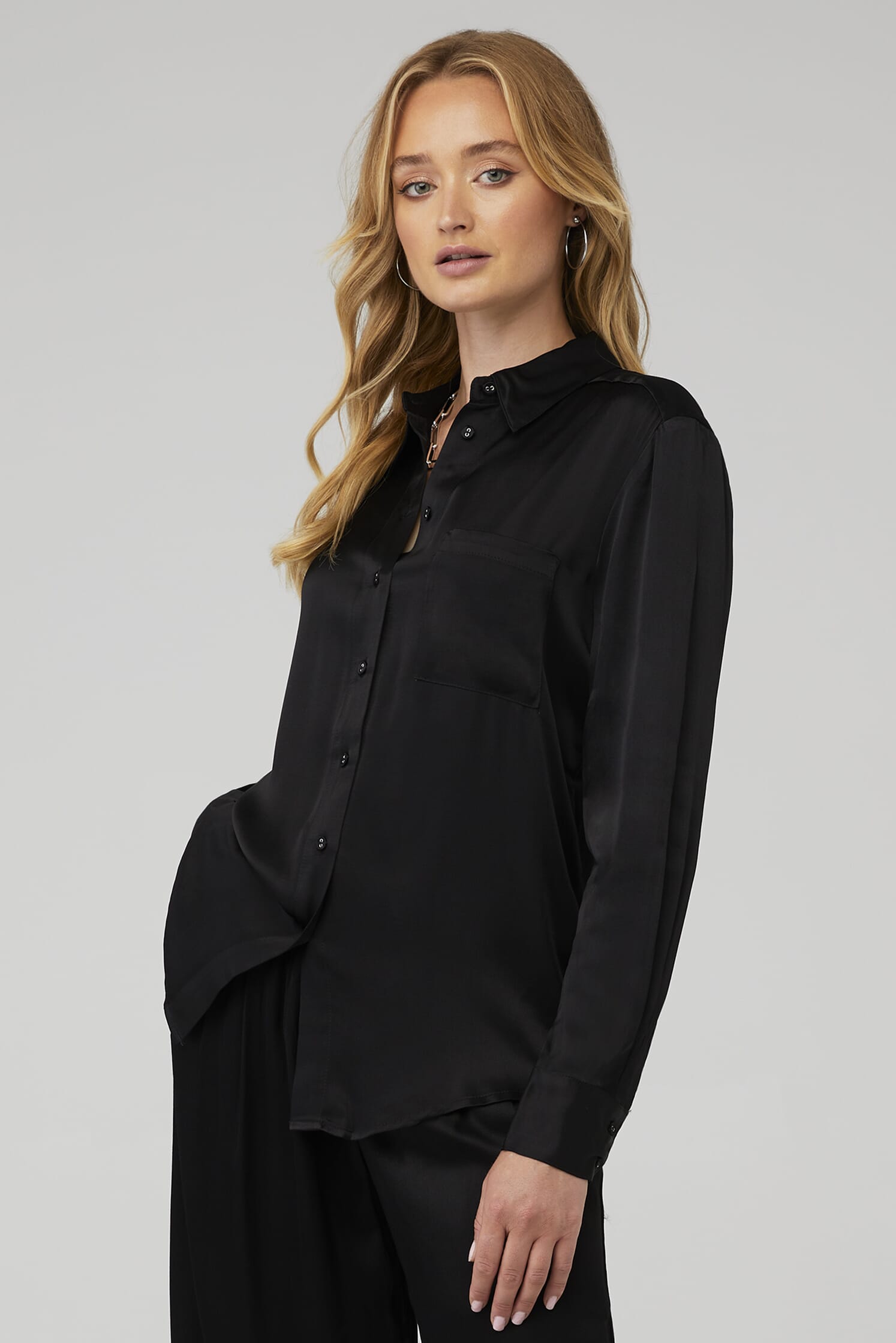 Bardot | Lena Satin Shirt in Black| FashionPass