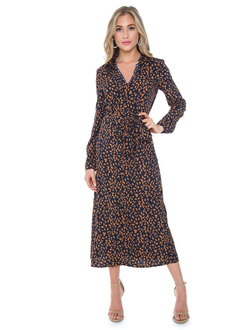 Bardot | Leopard Shirt Dress in Navy Leopard| FashionPass