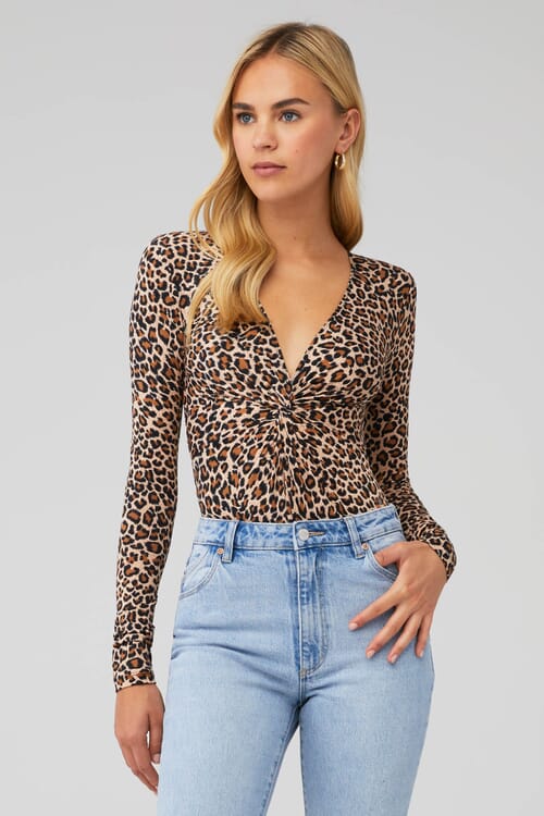 Bardot | Leopard Twist Bodysuit in Leopard| FashionPass