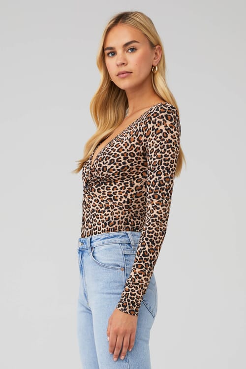 Bardot | Leopard Twist Bodysuit in Leopard| FashionPass