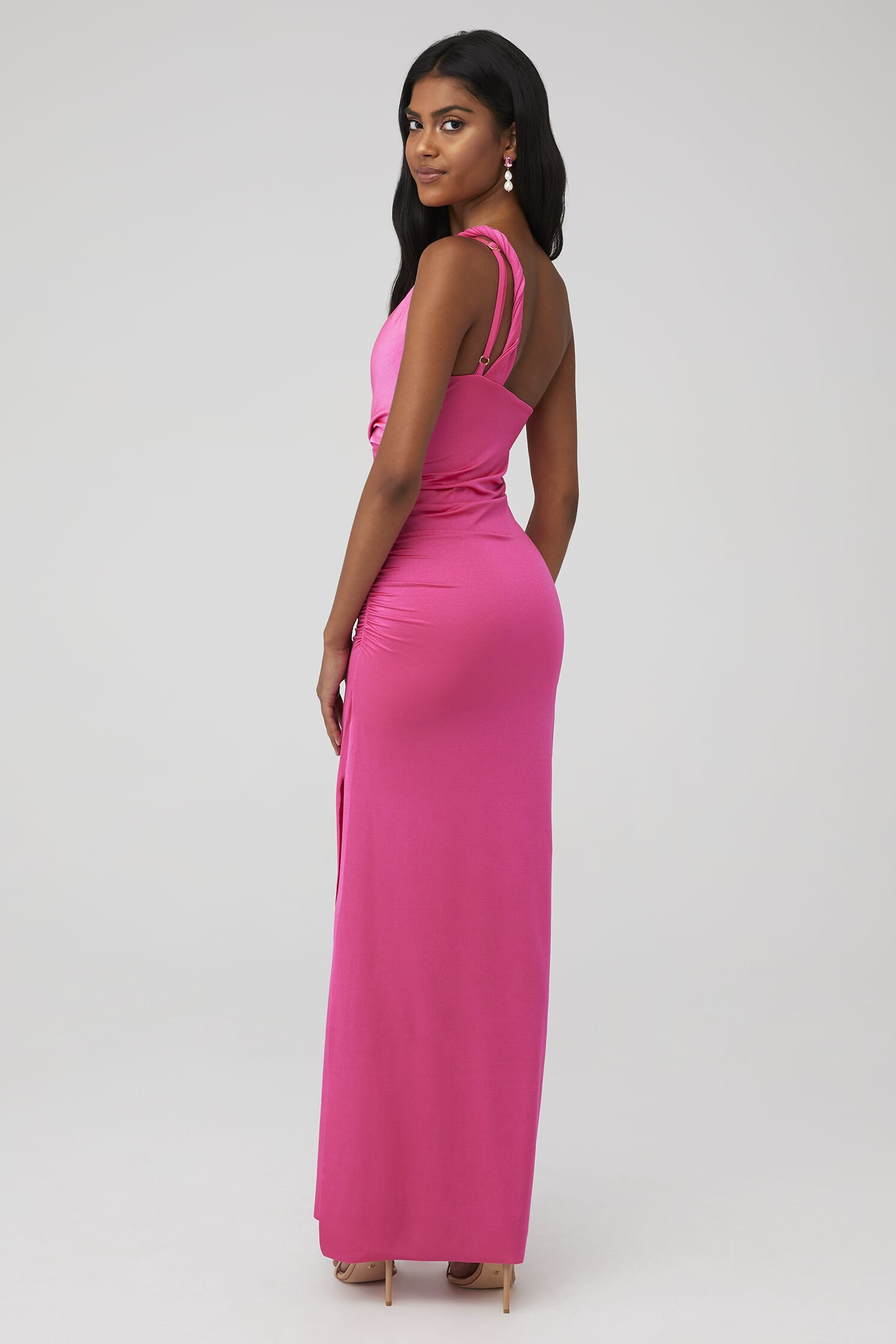 By Johnny Alessia Gather Strapless Midi Dress in Pink