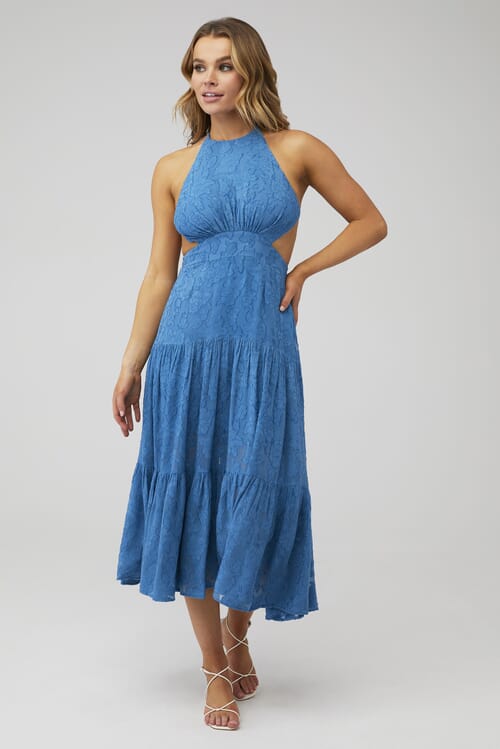 Karina Grimaldi | Lily Jacquard Dress in Blue| FashionPass