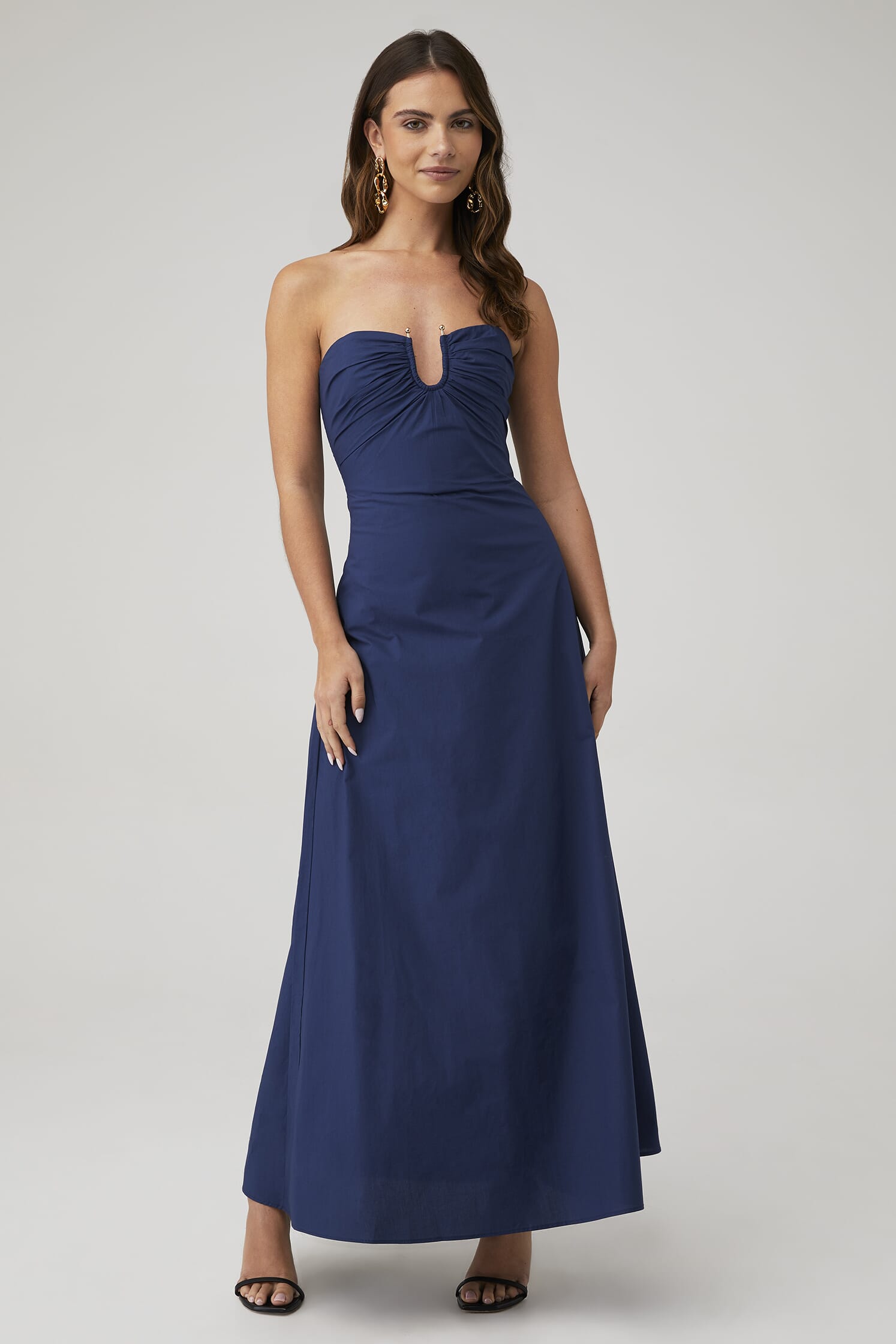 knee length dresses for ladies The Clemen Poplin Tiered Maxi Dress in Navy – Piper & Scoot main image 1