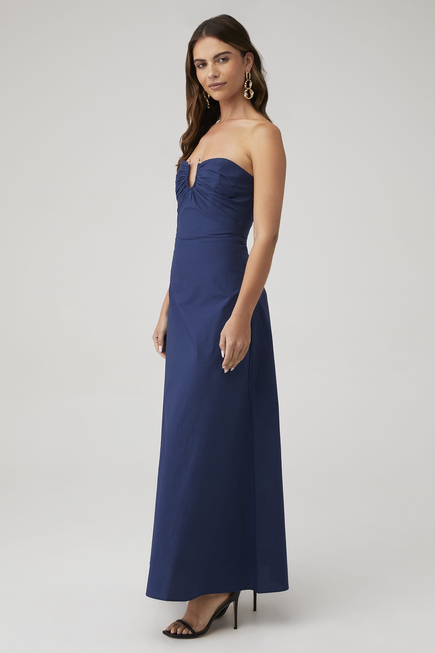 bardot navy blue dress John Charles Bardot Pleated A-line Dress, Navy and Ivory