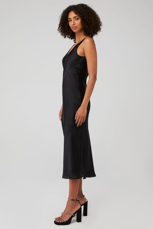 Line & Dot | Loulou Satin Dress in Black| FashionPass