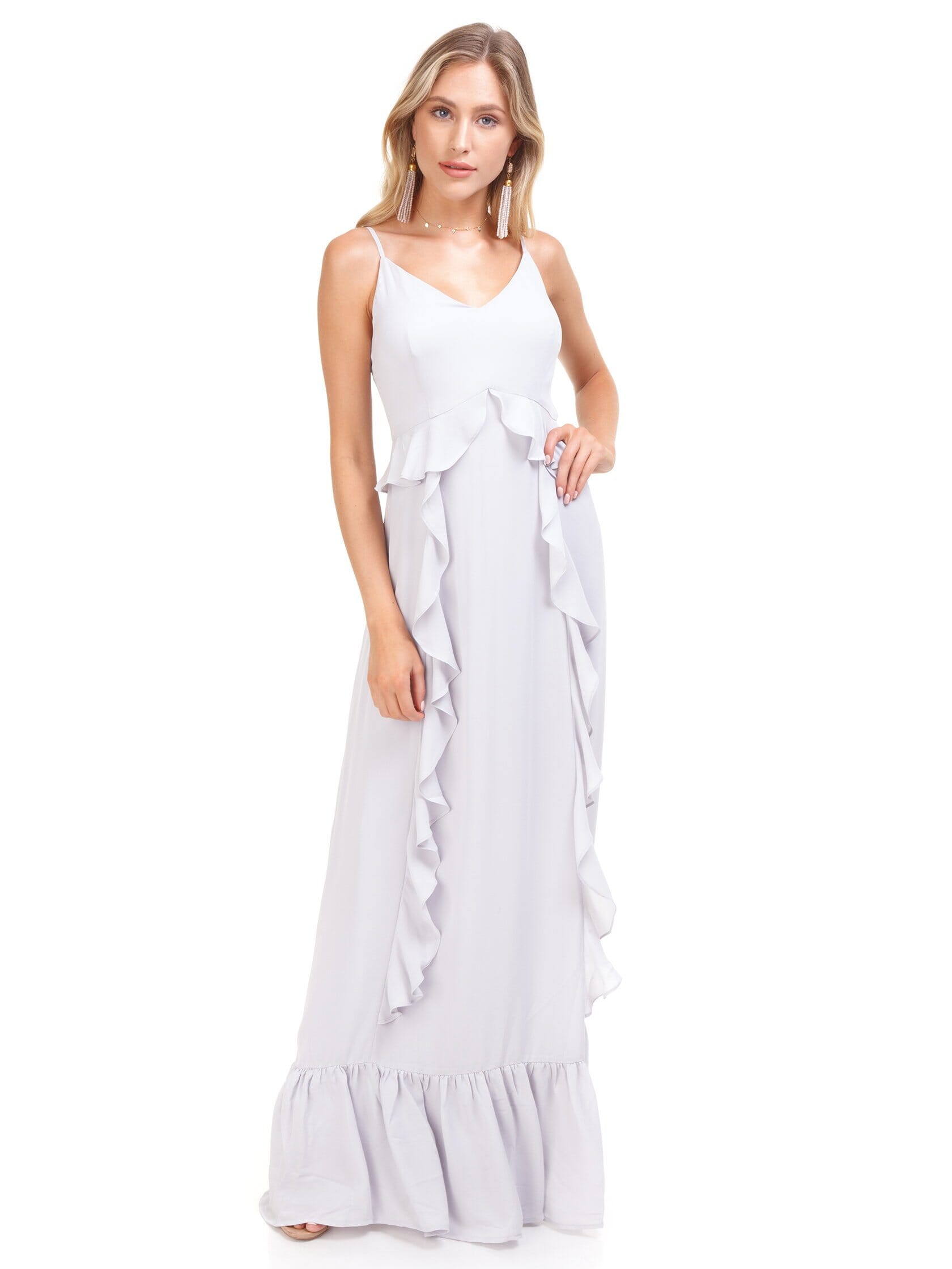 WAYF | Loyal Ruffle Empire Tiered Maxi in Ice Marble| FashionPass