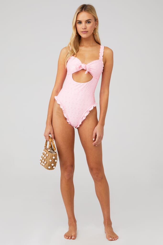 Frankies Bikinis Lucia Eyelet One Piece In Cherry Blossom Shine