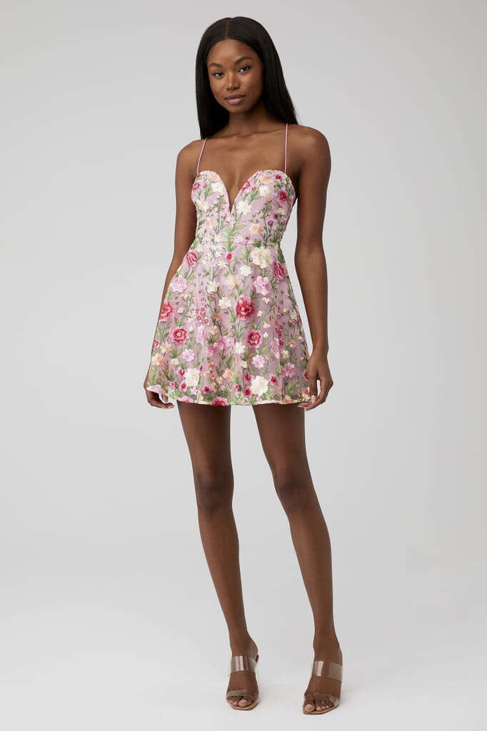 knee length dresses for ladies Flower Satin Mini Dress by For Love & Lemons – Cattivo