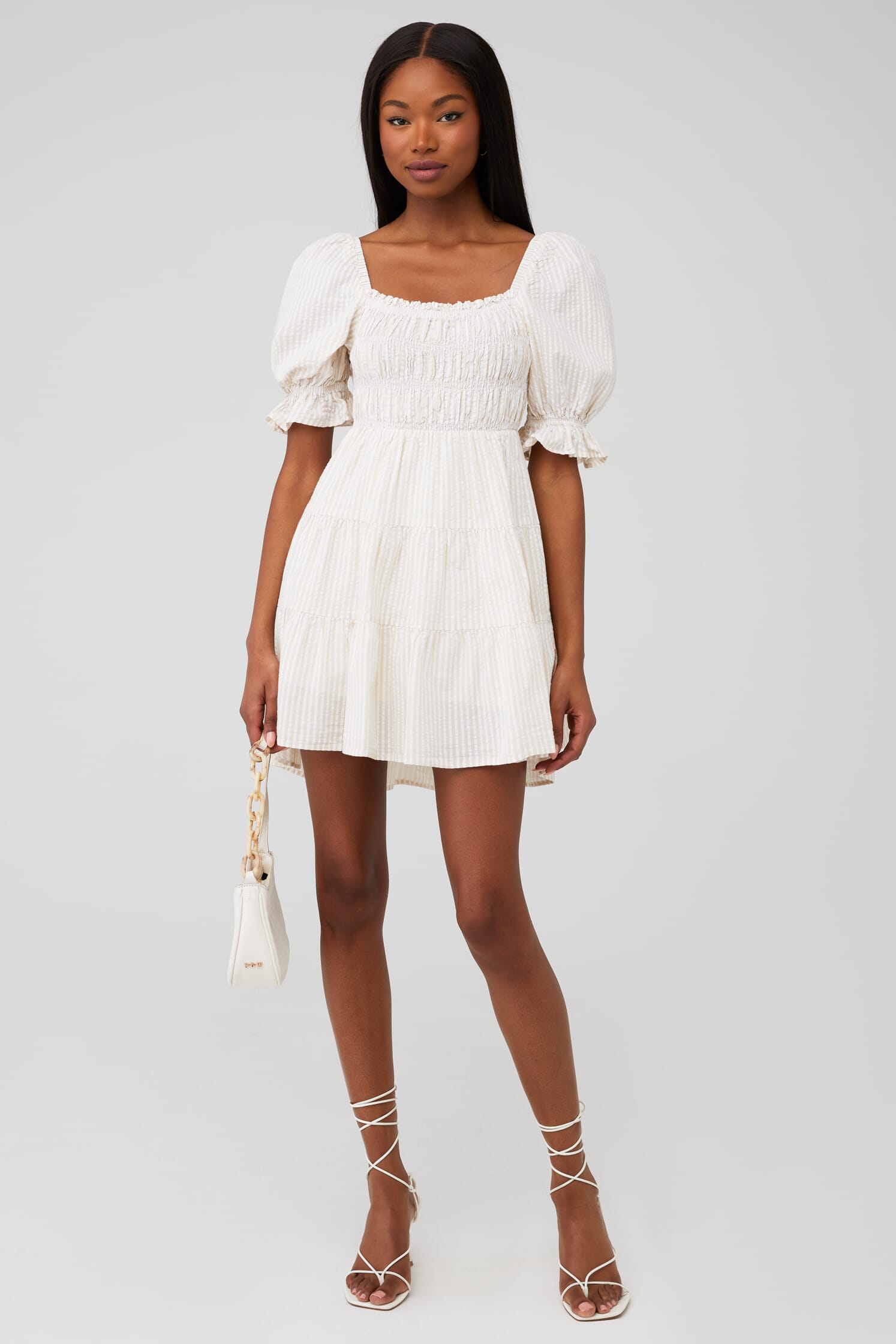 MINKPINK | Lune Mini Dress in White/Beige| FashionPass