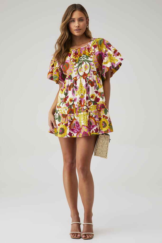 flowy dress vacation CLARA DRESS // GREEN MINI FLOWERS main image 1