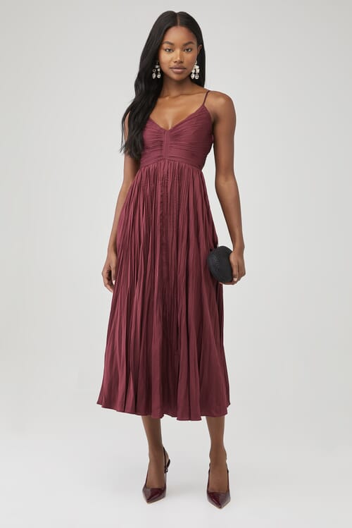 AMUR | Judah Scallop Pleated Dress in Berry Blush| FashionPass