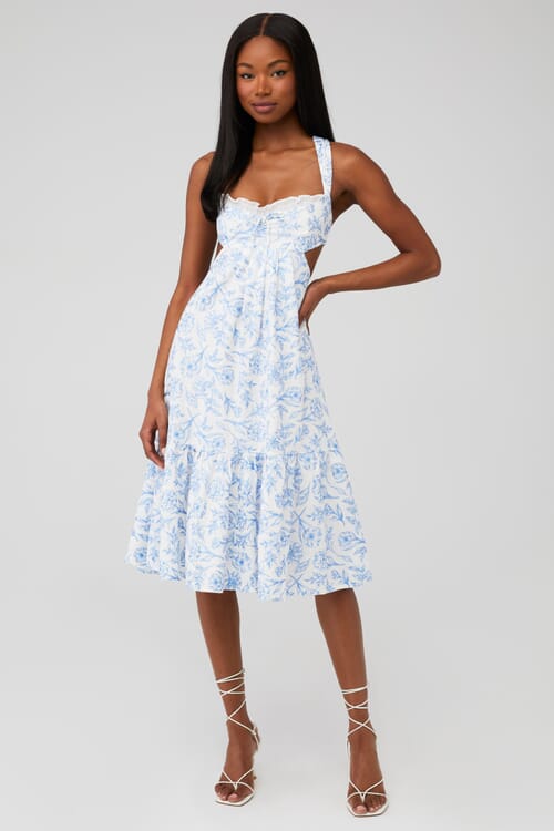 For Love \u0026 Lemons | Maisie Midi Dress in Blue| FashionPass