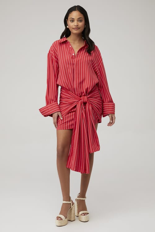 Bardot | Malira Shirt Dress in White & Red Stripe| FashionPass