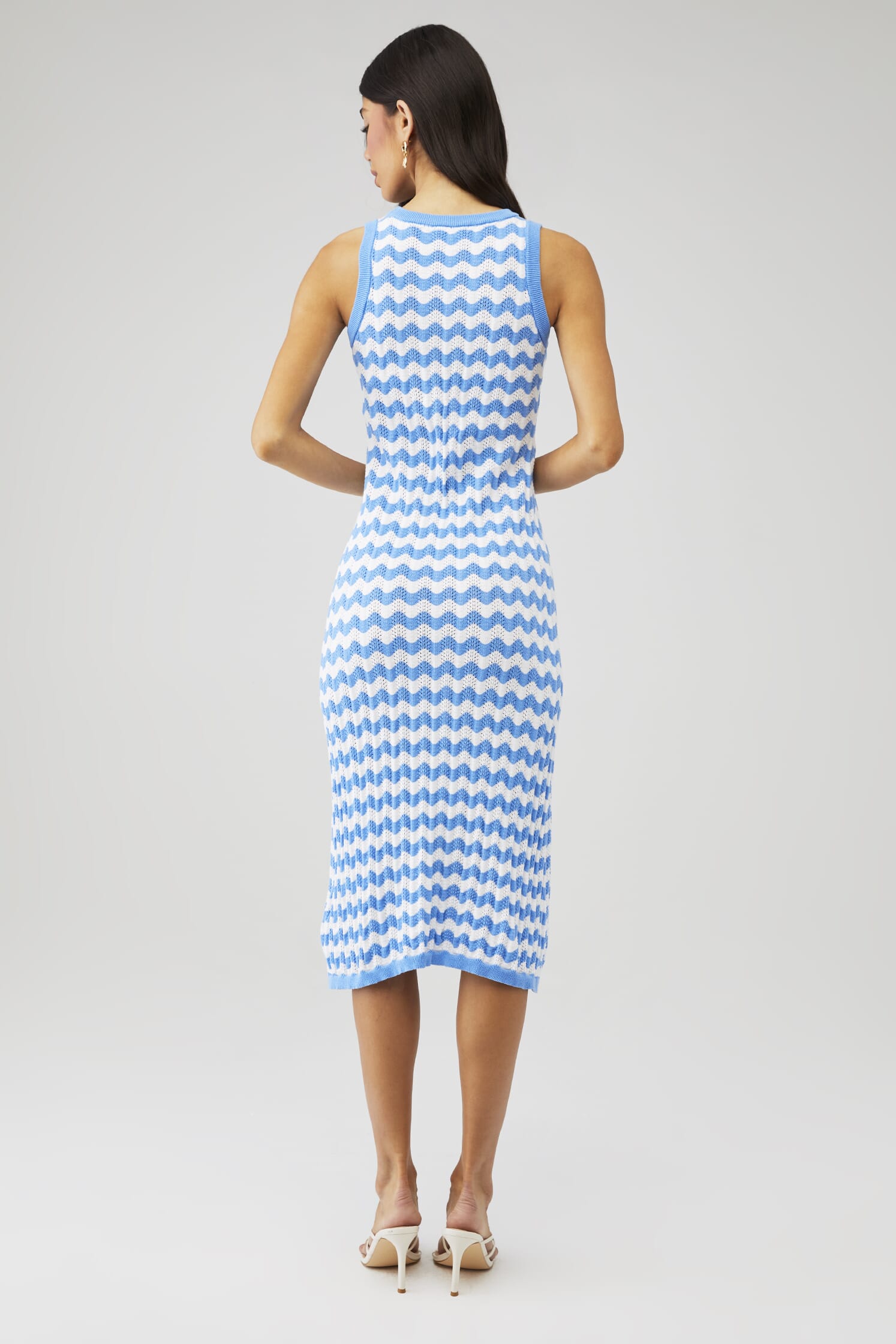 MINKPINK | Marina Wave Knit Maxi Dress in Blue & White| FashionPass
