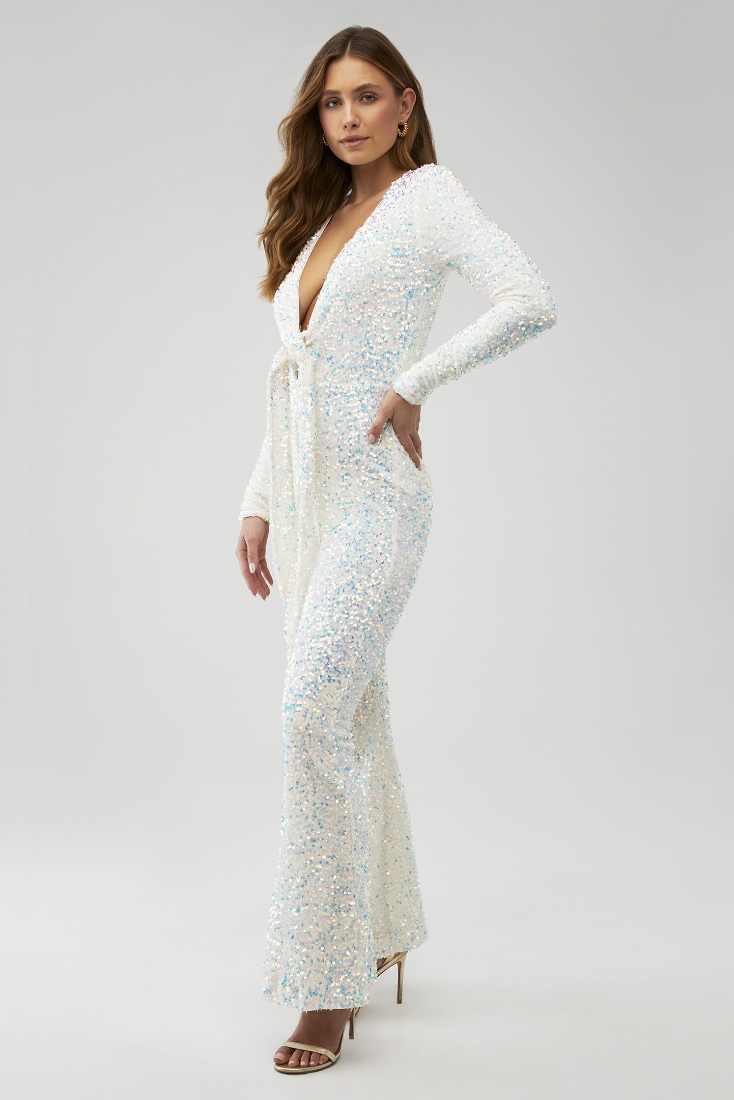 Martina Wrap Jumpsuit ~ White Sparkle Sequin – Show Me Your Mumu