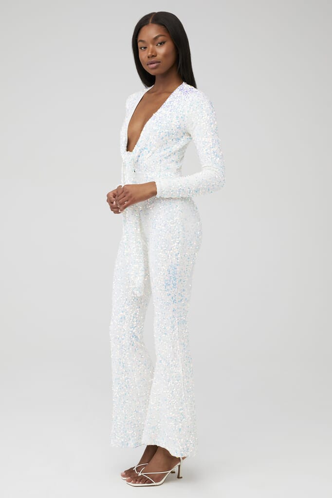 Show Me Your Mumu | Martina Sequin Jumpsuit in Iridescent White Sequin ...