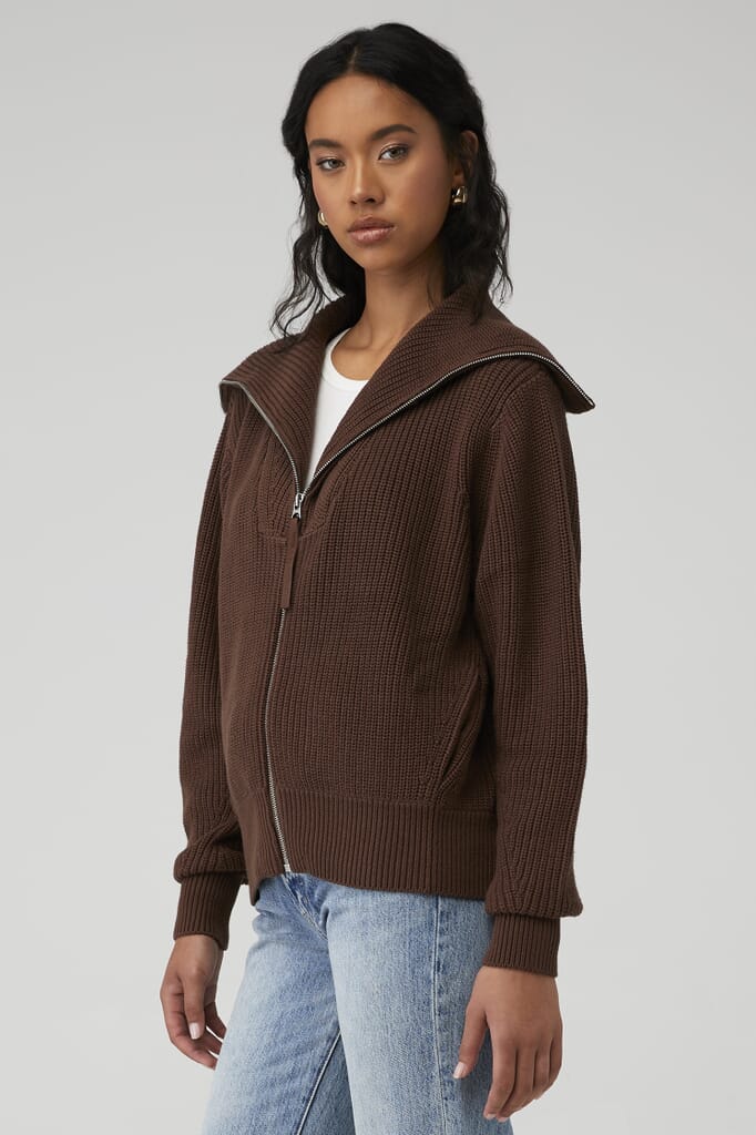 Varley Mayville Knit Jacket in Chestnut FashionPass