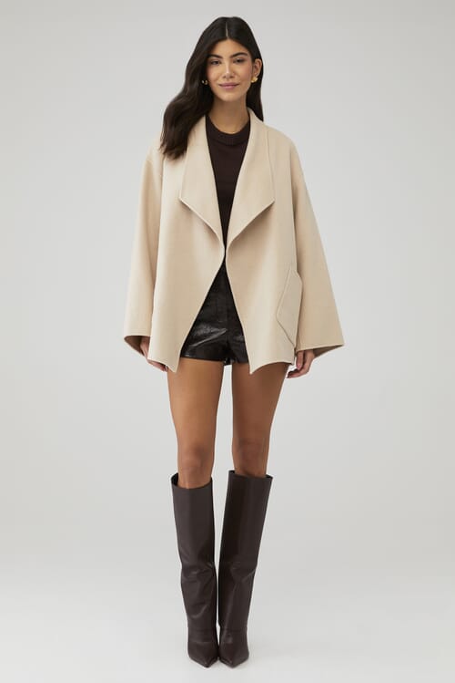 LAMARQUE | Mekia Wool Cape Coat With Belt in Beige| FashionPass