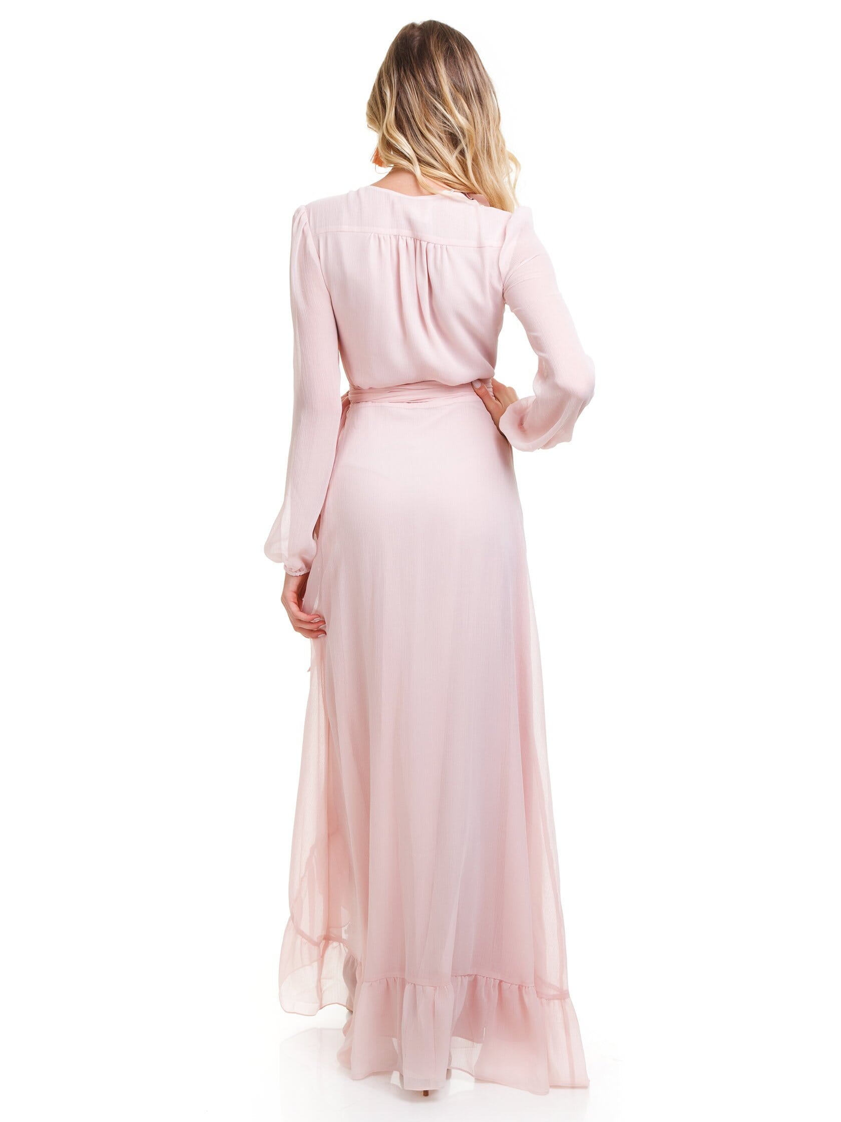 WAYF Meryl Long Sleeve Wrap Maxi Dress in Ballet Pink