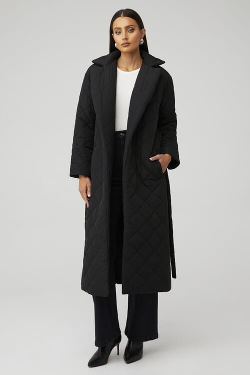 Black quilted hot sale longline coat