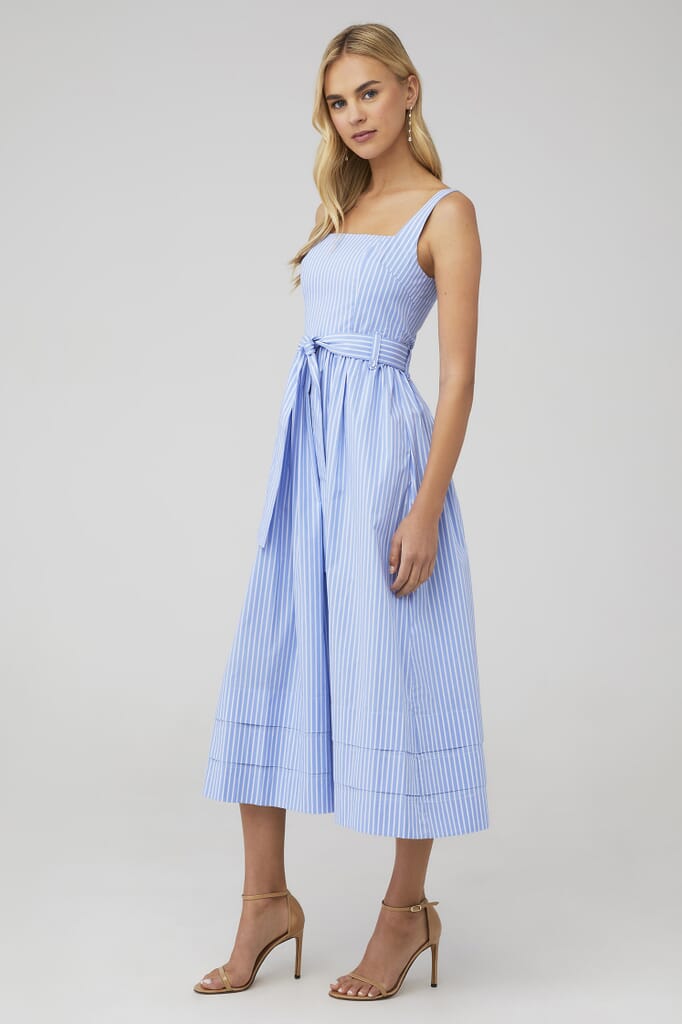 Rue Sophie | Michele Tie Waist Dress in Blue Stripe| FashionPass