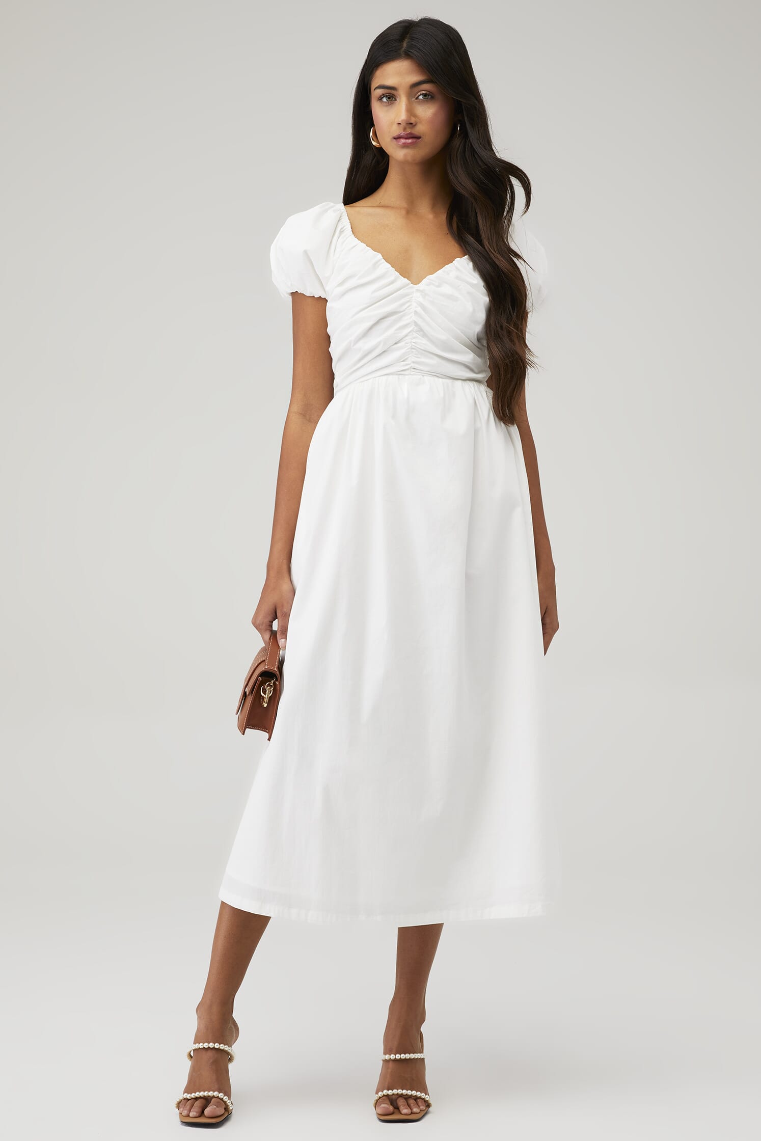 Crescent | Bella Cotton Midi Dress in White| FashionPass Crescent | Bella Cotton Midi Dress in White| FashionPass