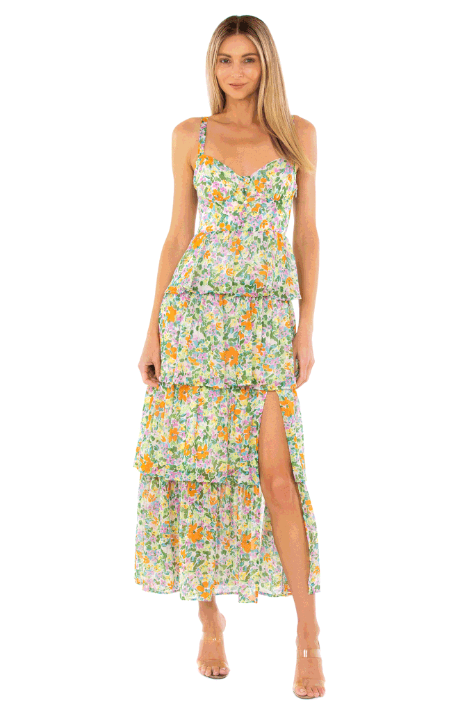 ASTR | Midsummer Dress in Green Orange Floral | FashionPass