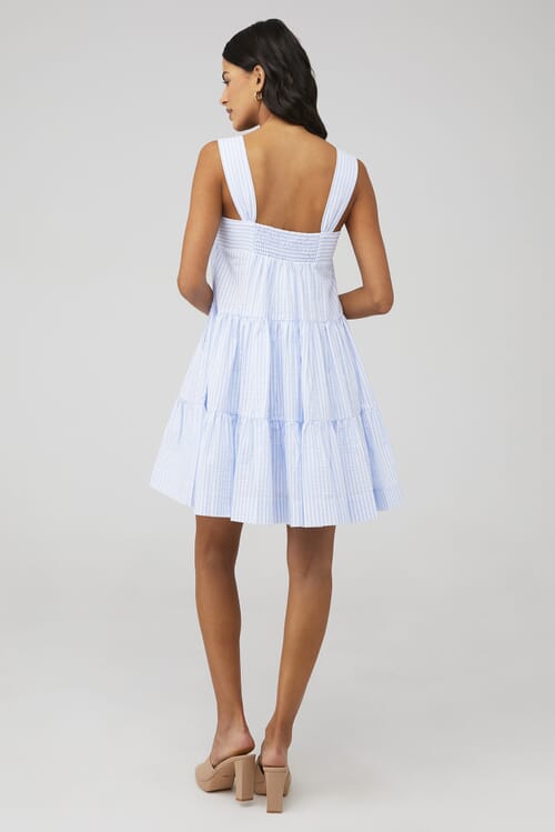 MINKPINK | Milani Tiered Mini Dress in Blue & White| FashionPass