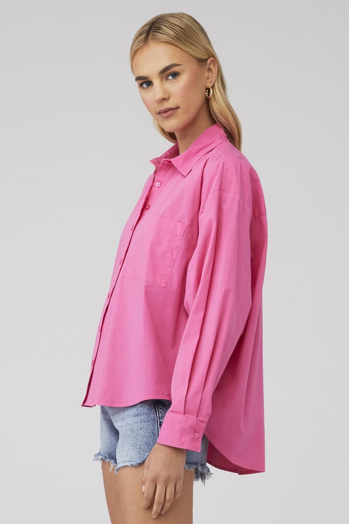 PISTOLA | Sloane Button Down Shirt in Bright Pink | FashionPass