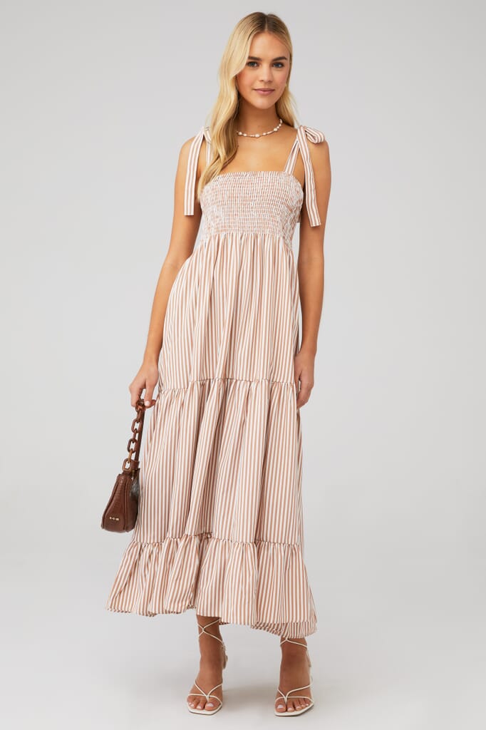 chinese dress ladies Removable Straps Pleated Maxi Dress Coffee main image 0