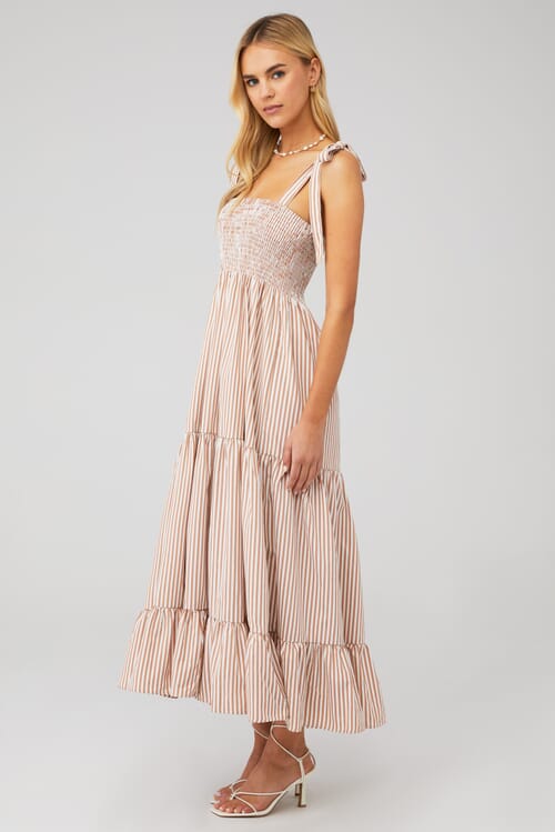 Araminta James | Mimi Maxi Dress in Coffee Stripe| FashionPass