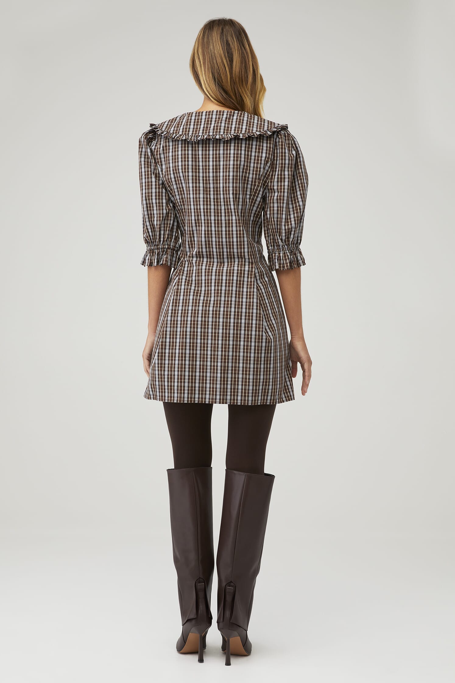 amari mini dress in brown plaid Amari Satin Midi Dress in Mila Leopard Brown main image 1