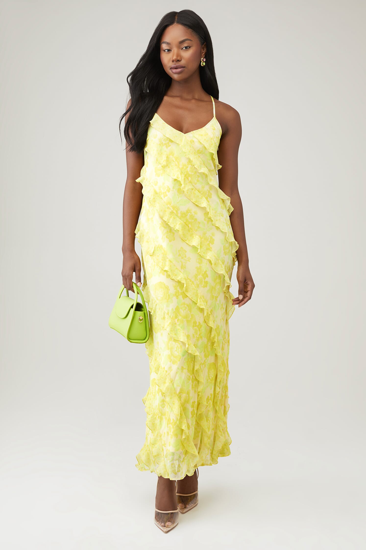 knee length dresses for ladies Dianora Spaghetti Strap Smocked Tiered Maxi Dress in Golden Floral Combo main image 1