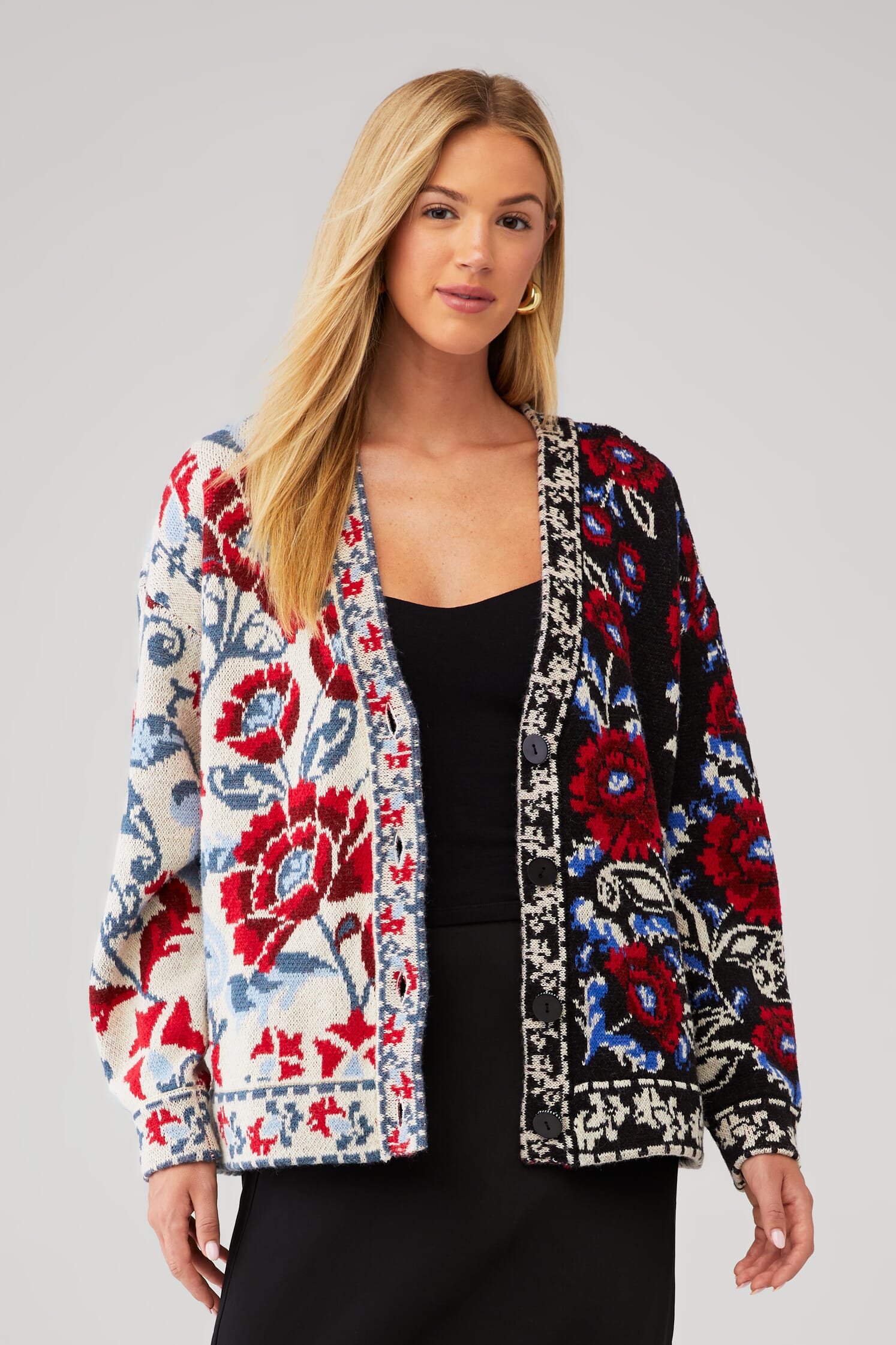 FARM RIO | Mixed Valentina Black Knit Cardigan in Mixed Valentina  display picture 1