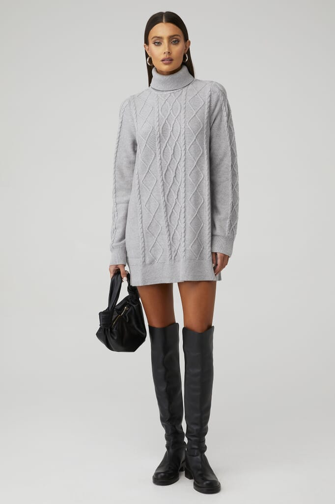 Show Me Your Mumu | Montreal Mini Dress in Grey Cable Knit| FashionPass