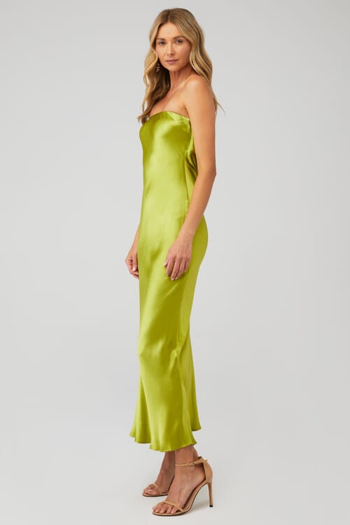 BEC + BRIDGE | Moon Dance Strapless Dress in Chartreuse Green| FashionPass