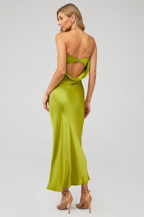 BEC + BRIDGE | Moon Dance Strapless Dress in Chartreuse Green| FashionPass