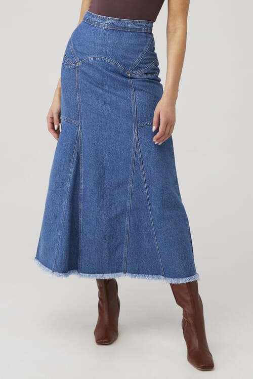 Spell | Muse Denim Maxi Skirt in Inky Blue| FashionPass