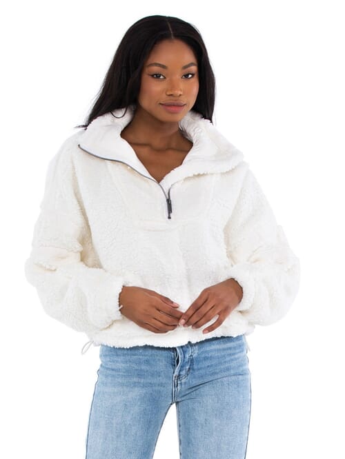 Retailer Free People Snowy Peaks Teddy Fleece Jacket in Ivory Cream