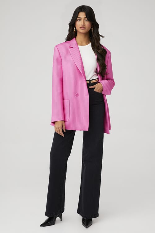 Pink and white striped blazer best sale